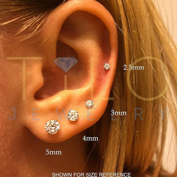 14k Yellow Gold Solitaire Round Cubic Zirconia Stud Earrings in Secure Screw-bac - Picture 2 of 6
